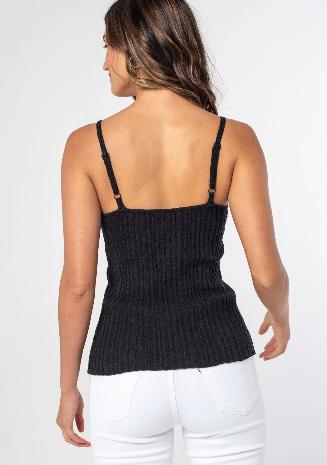 Sweater Knit Ribbed V Neck Tank Top