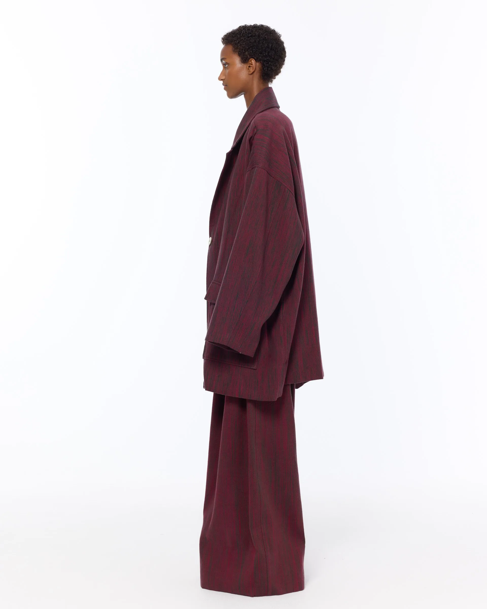 The Cropped Blanket Coat : Bordeaux Chambray