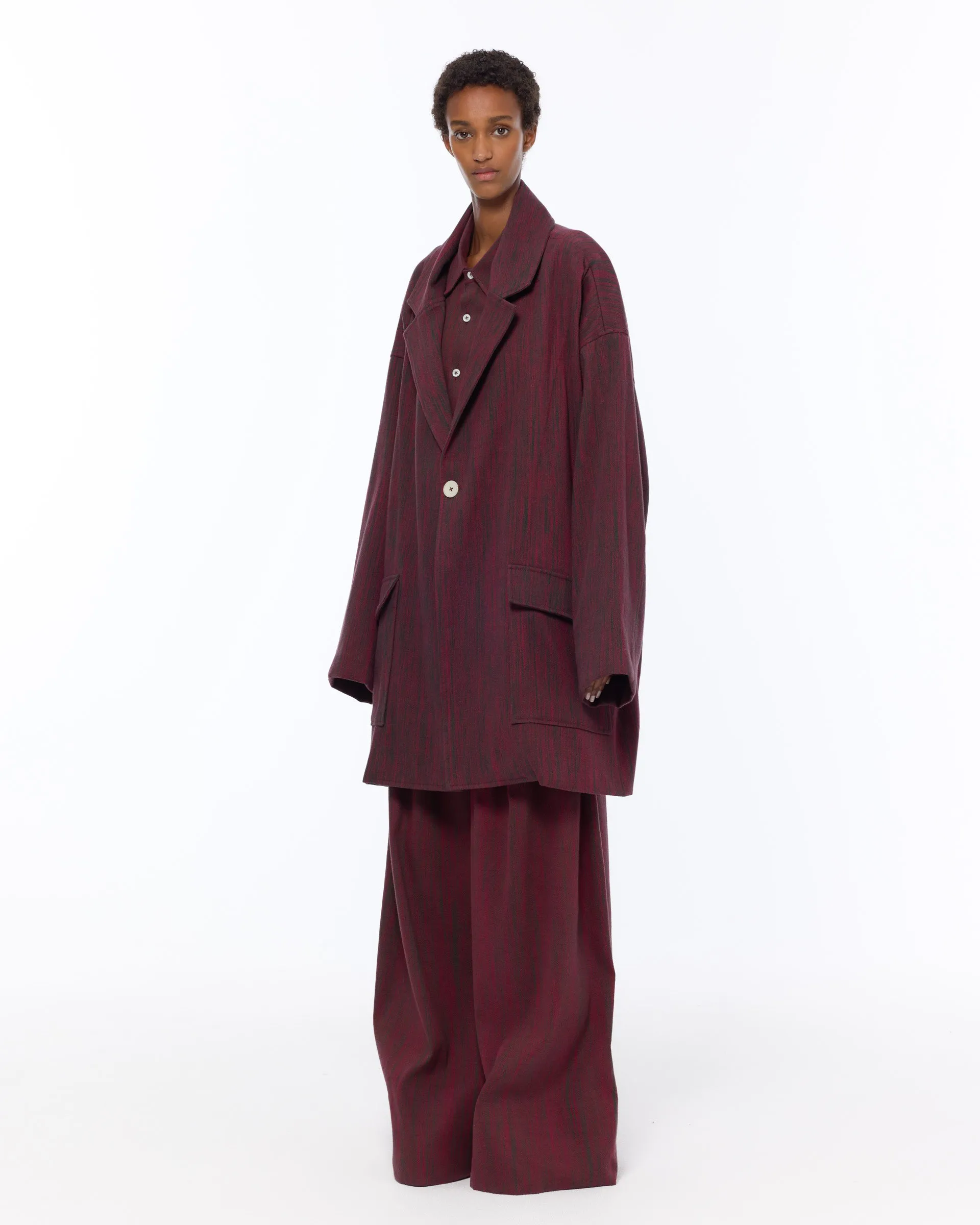 The Cropped Blanket Coat : Bordeaux Chambray