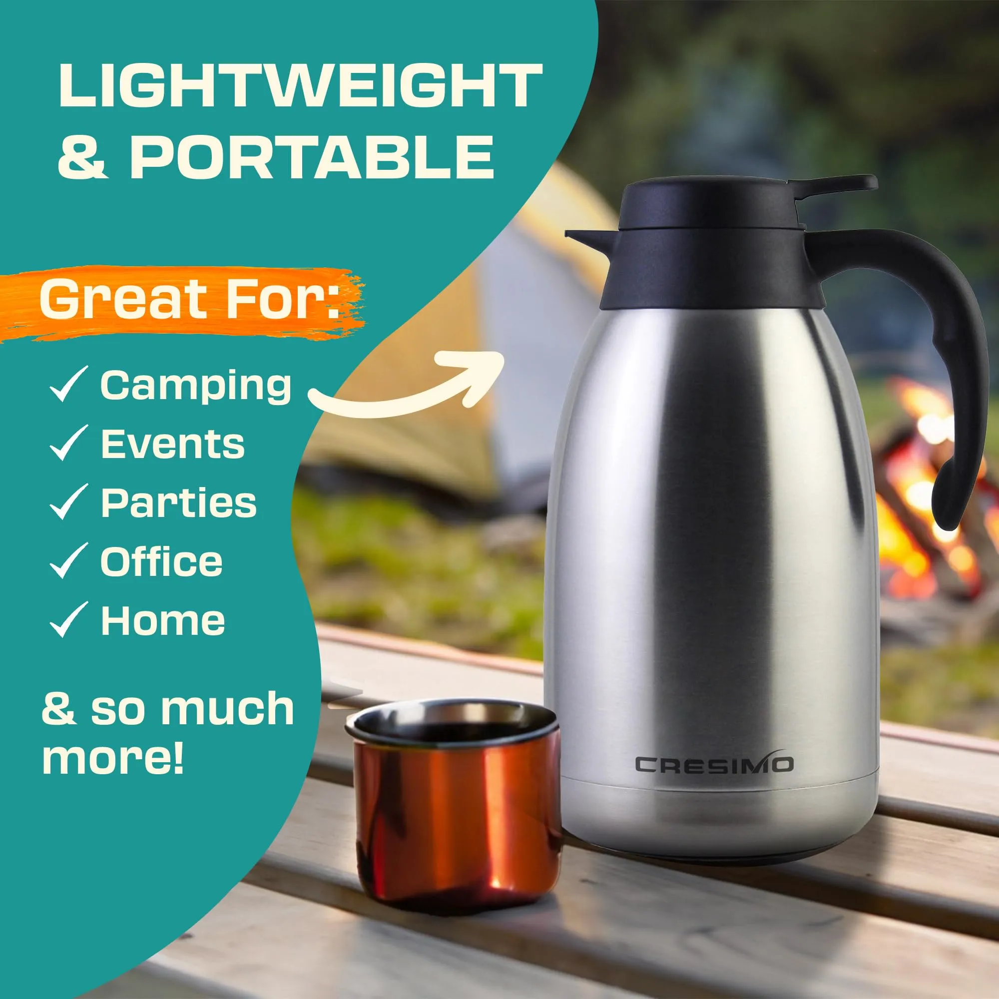 Thermal Coffee Carafe 68 oz 2 Liters 24 Hours Hot Beverage Dispenser Stainless