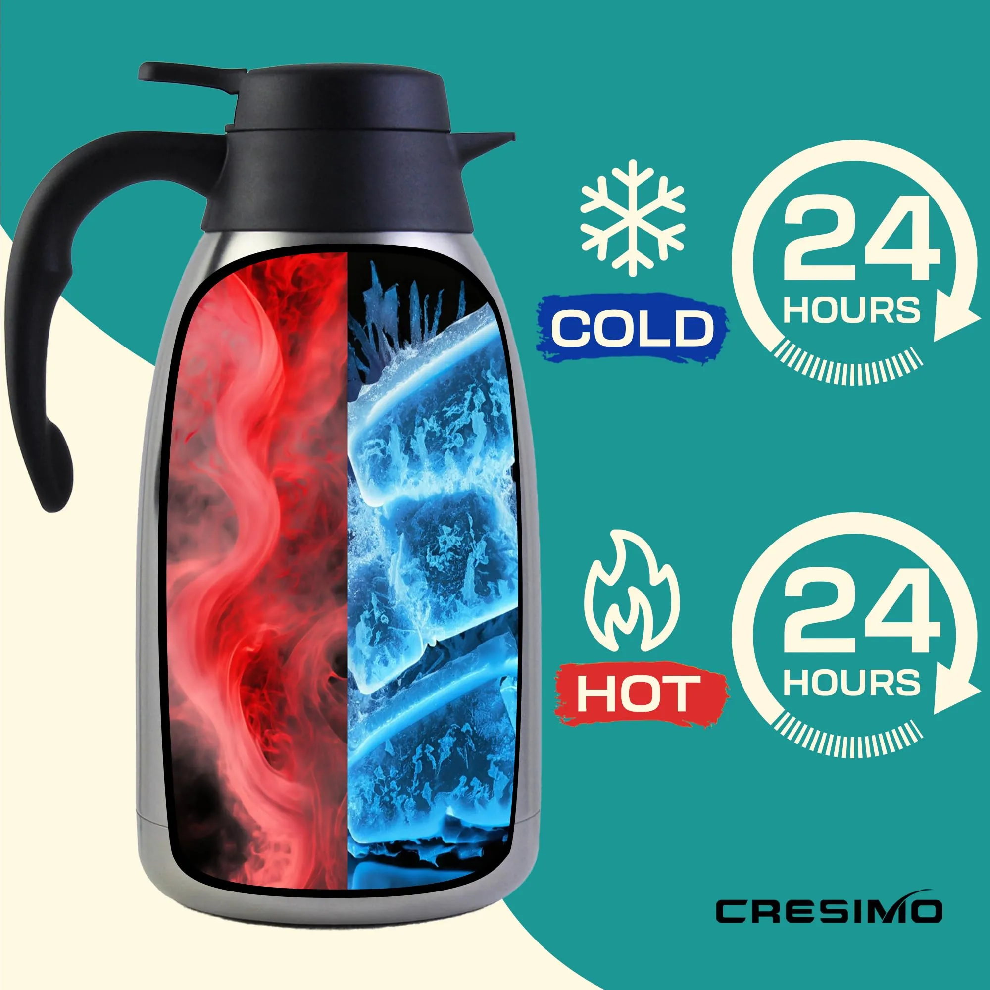 Thermal Coffee Carafe 68 oz 2 Liters 24 Hours Hot Beverage Dispenser Stainless