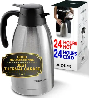Thermal Coffee Carafe 68 oz 2 Liters 24 Hours Hot Beverage Dispenser Stainless