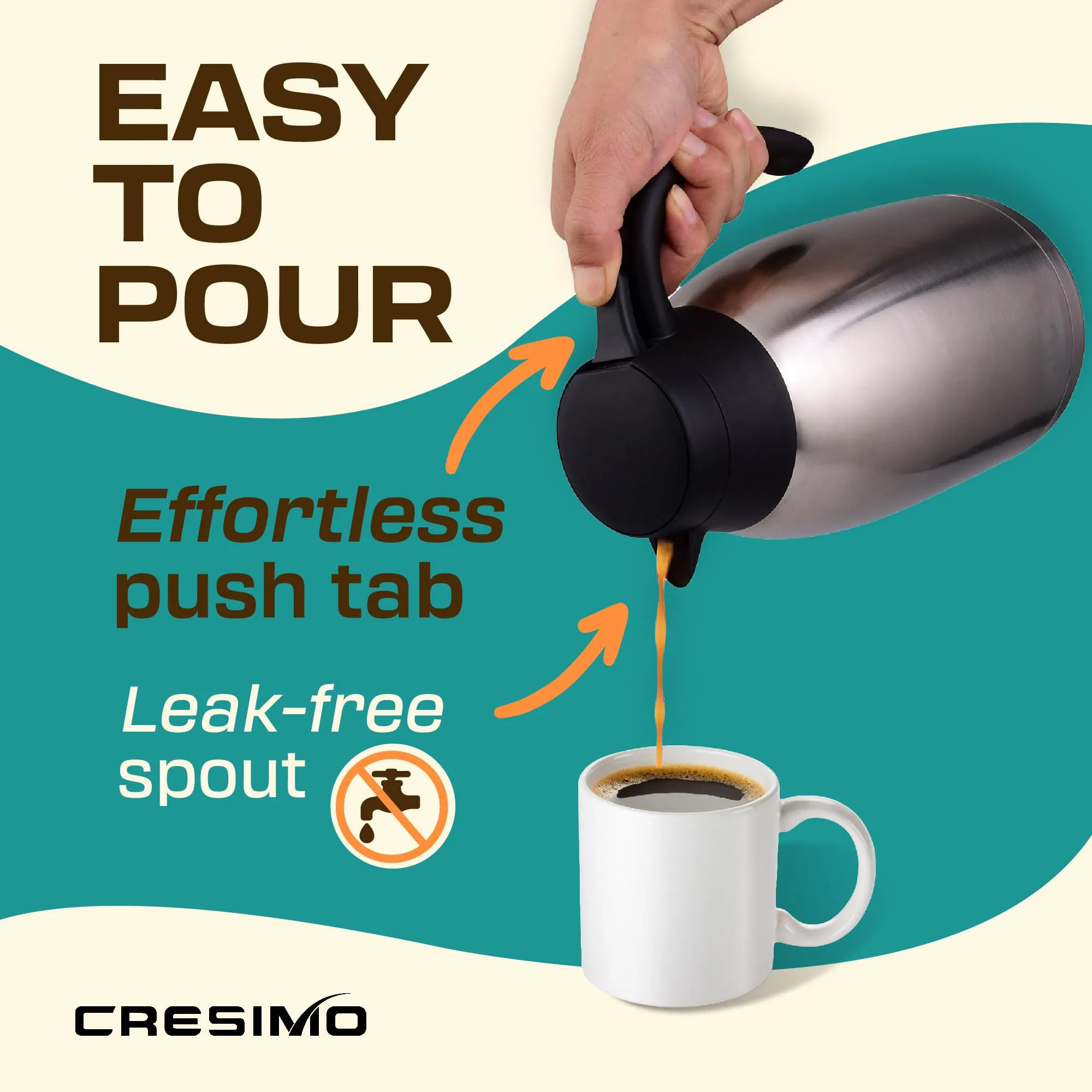 Thermal Coffee Carafe 68 oz 2 Liters 24 Hours Hot Beverage Dispenser Stainless