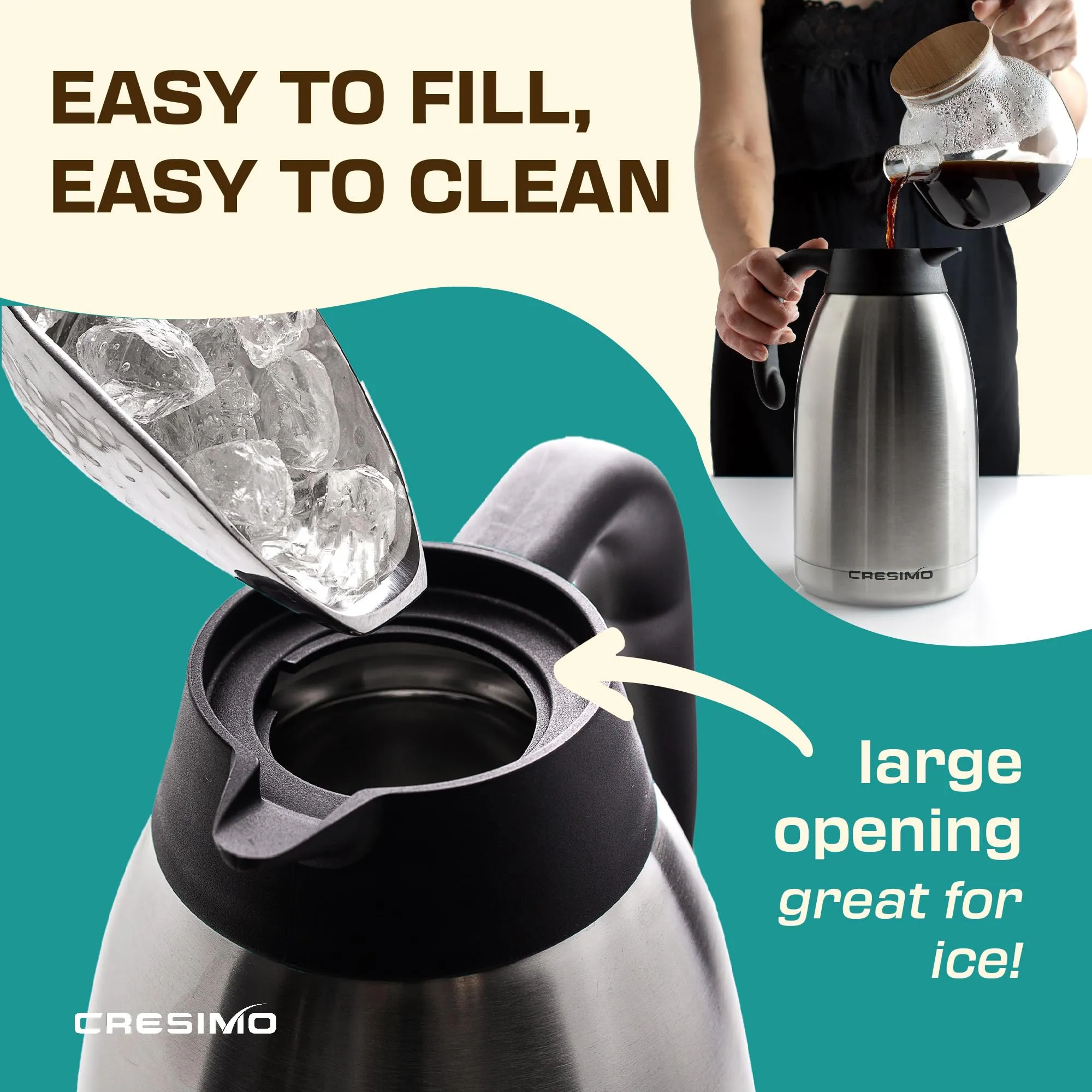 Thermal Coffee Carafe 68 oz 2 Liters 24 Hours Hot Beverage Dispenser Stainless