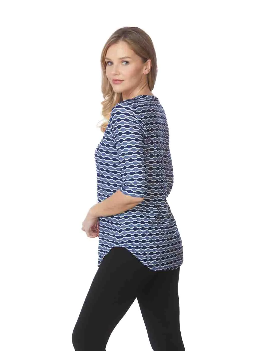 Tianello "Yazdi" Knit Jacquard 3/4 Sleeve  "Koi" Tunic