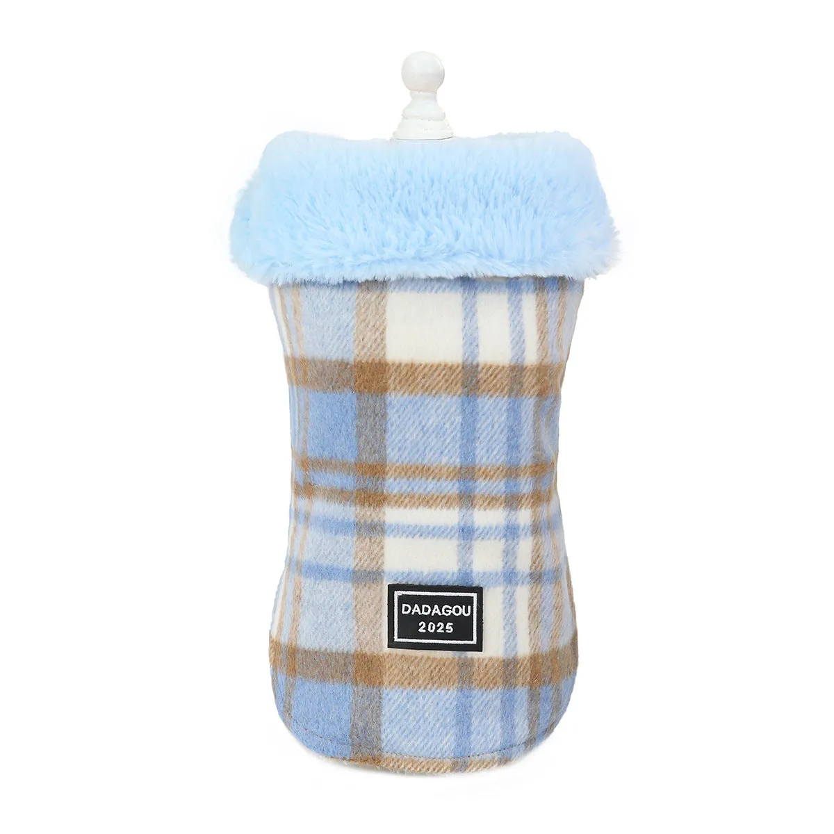 Toby's Designer Wool blend Plaid PeaCoat With Pink Faux Fur Collar