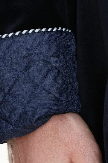 Velvet Smoking Jacket - Navy with Blue Quilted Collar on