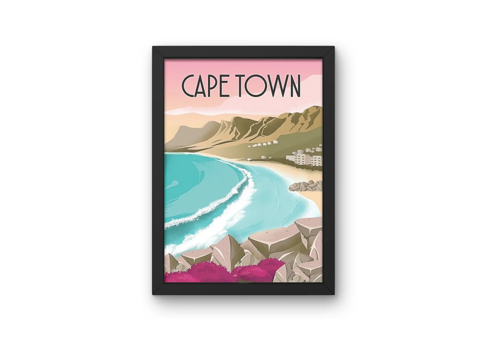 Vintage Cape Town Beach Poster (Framed Art Print)