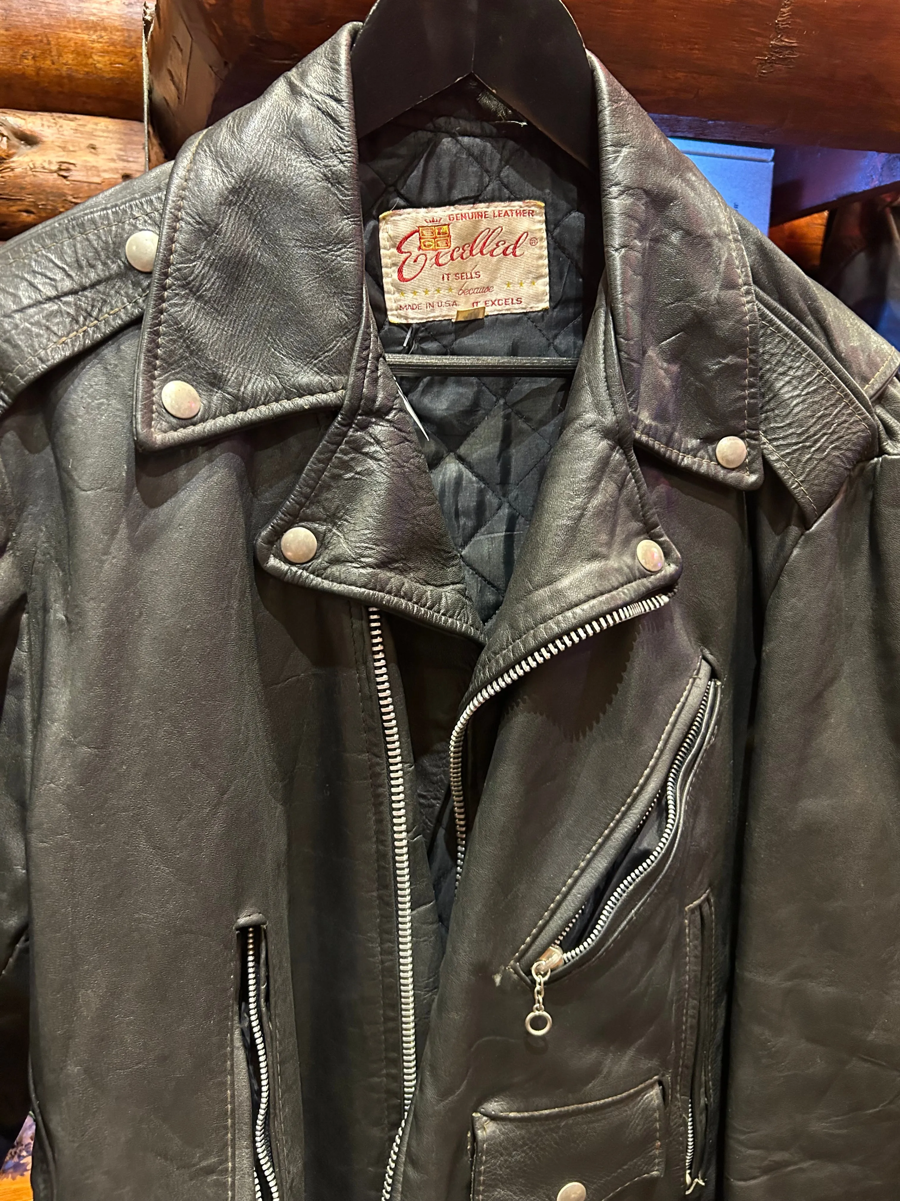 Vintage Excelled 60's-70s Leather Biker Jacket, 40 Small