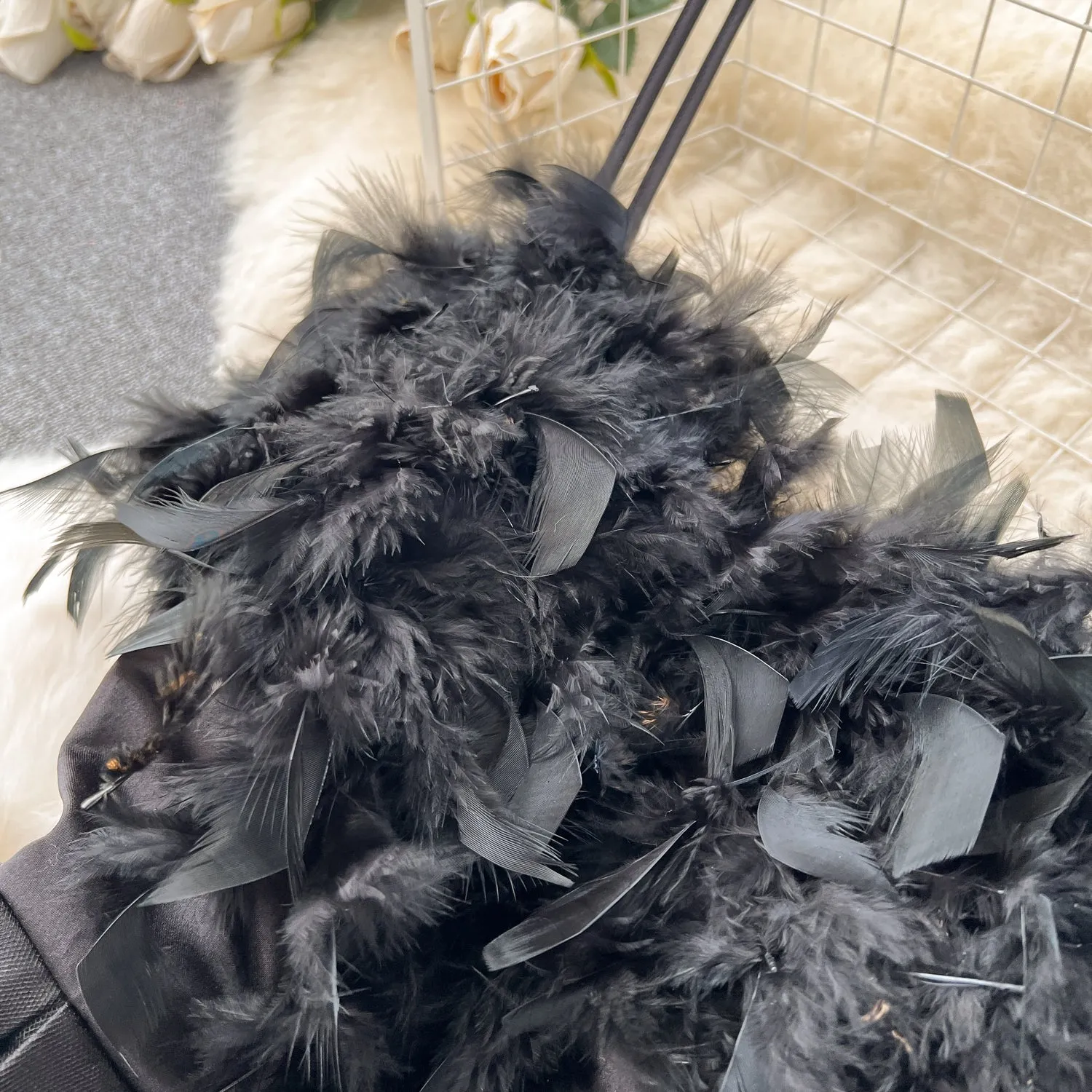 Vintage Feather Mesh Patchwork Slip Dress