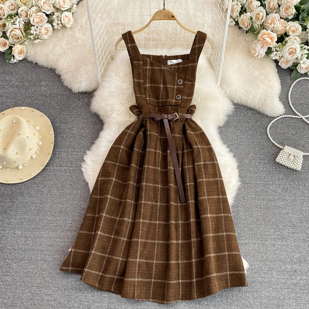 Vintage Plaid Tweed Slip Dress