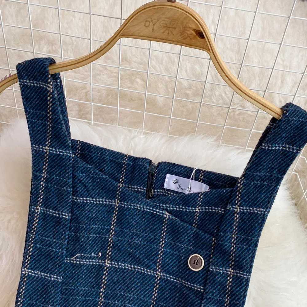 Vintage Plaid Tweed Slip Dress