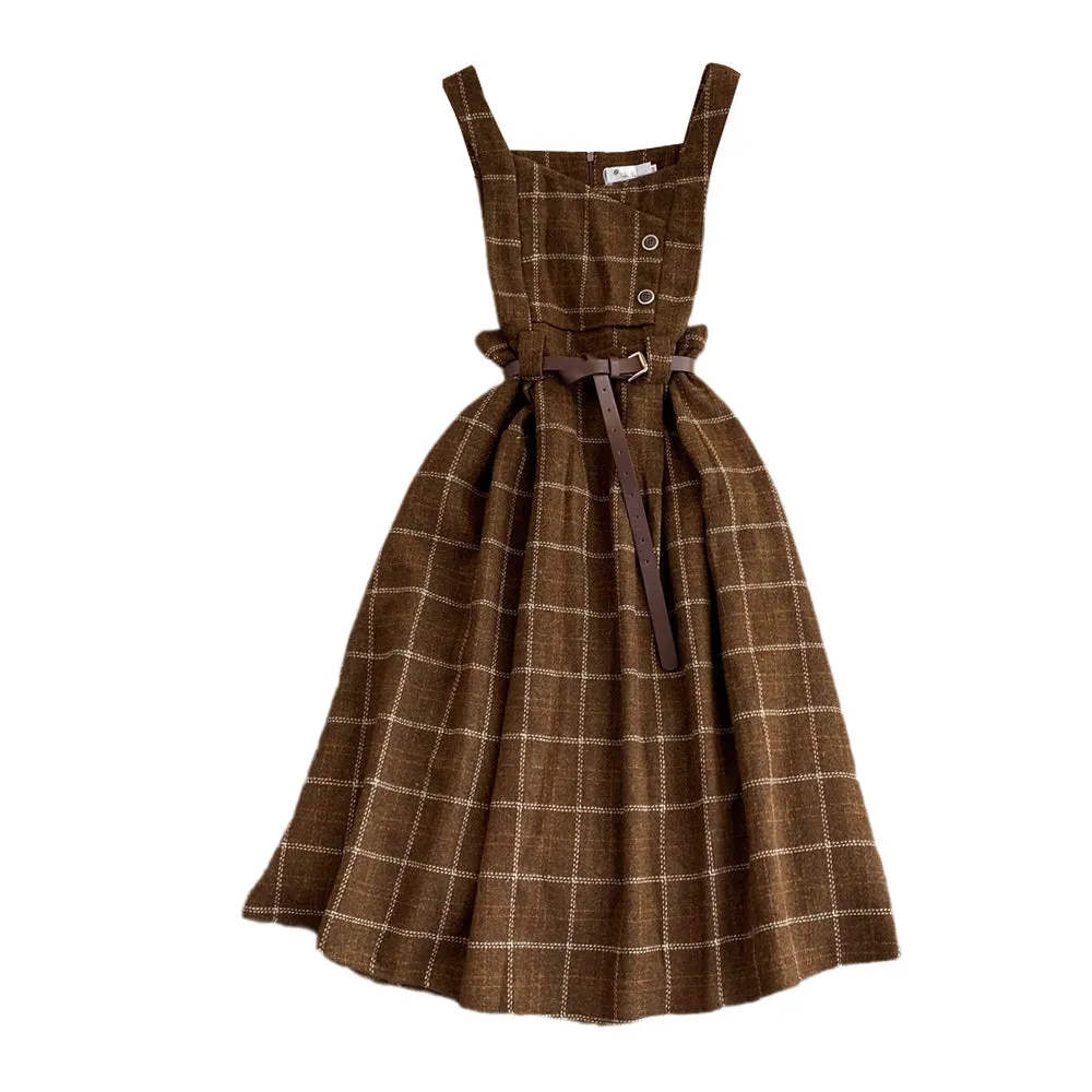 Vintage Plaid Tweed Slip Dress