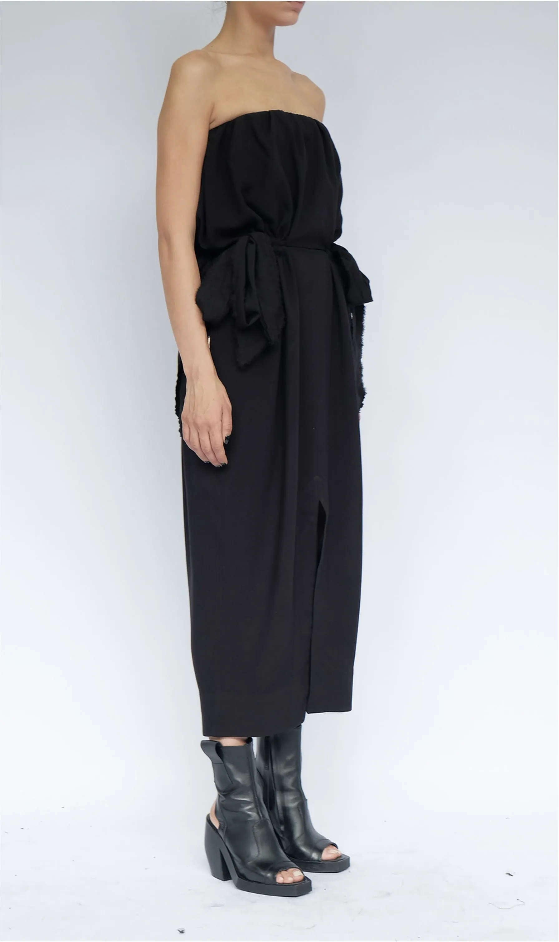 Washed Cotton Midi Dress with Bows