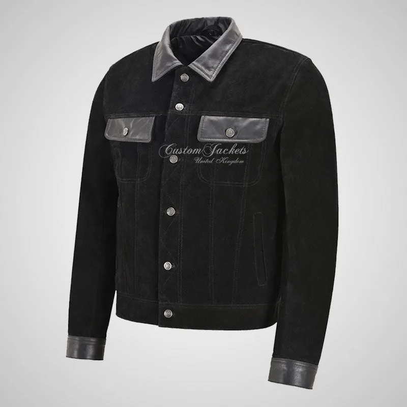 WEST Trucker Suede Jacket with Cow Leather Collars