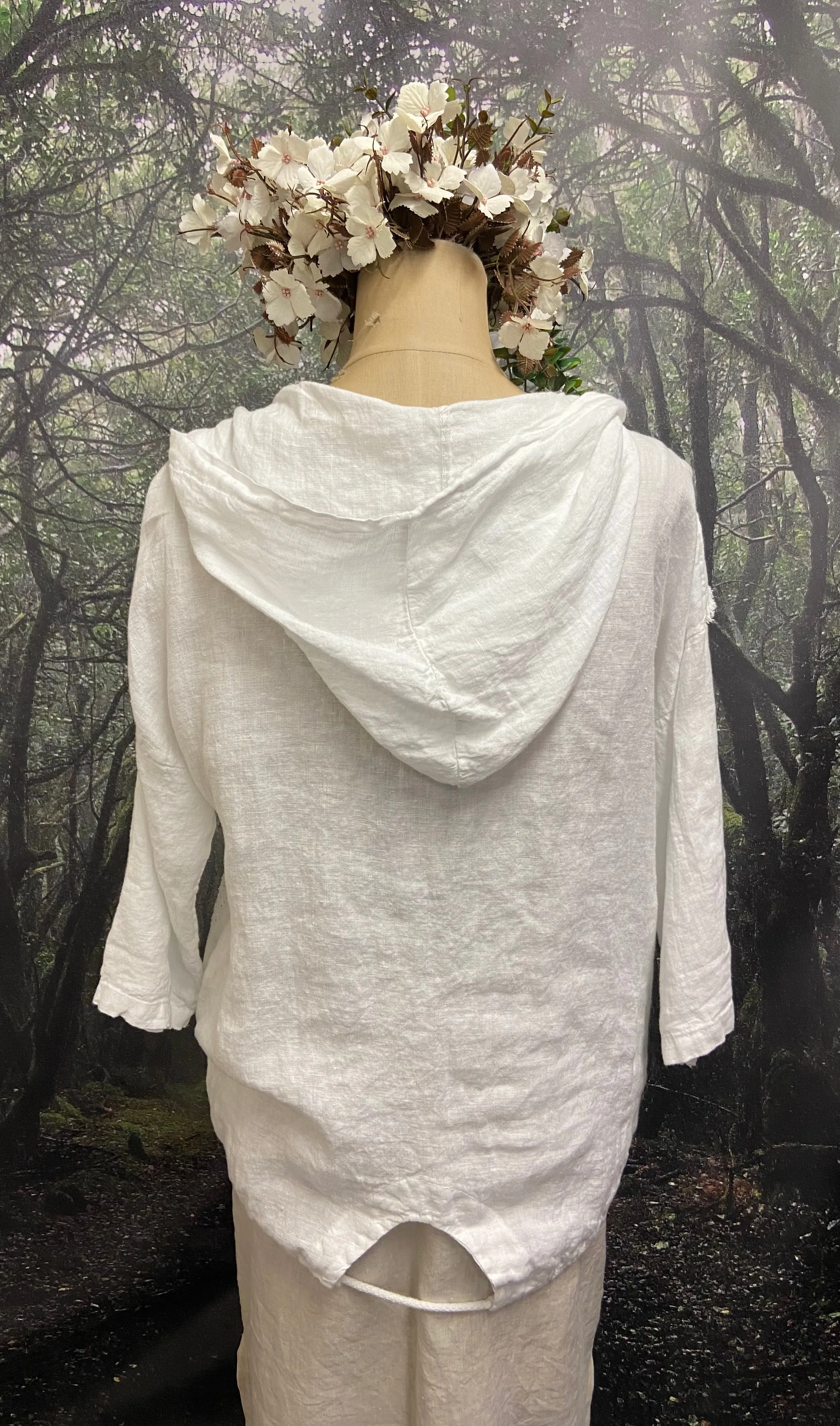 White linen jacket with lace detail