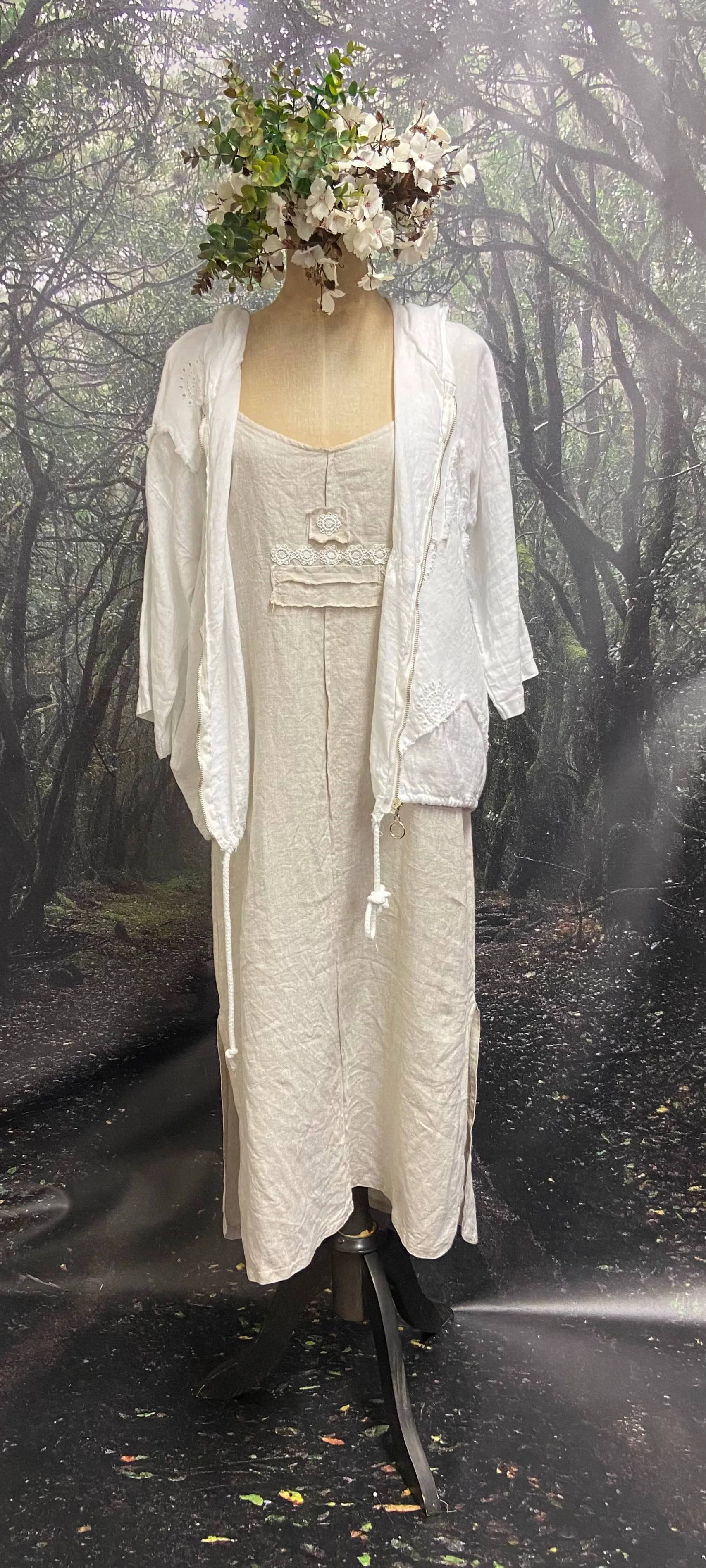 White linen jacket with lace detail