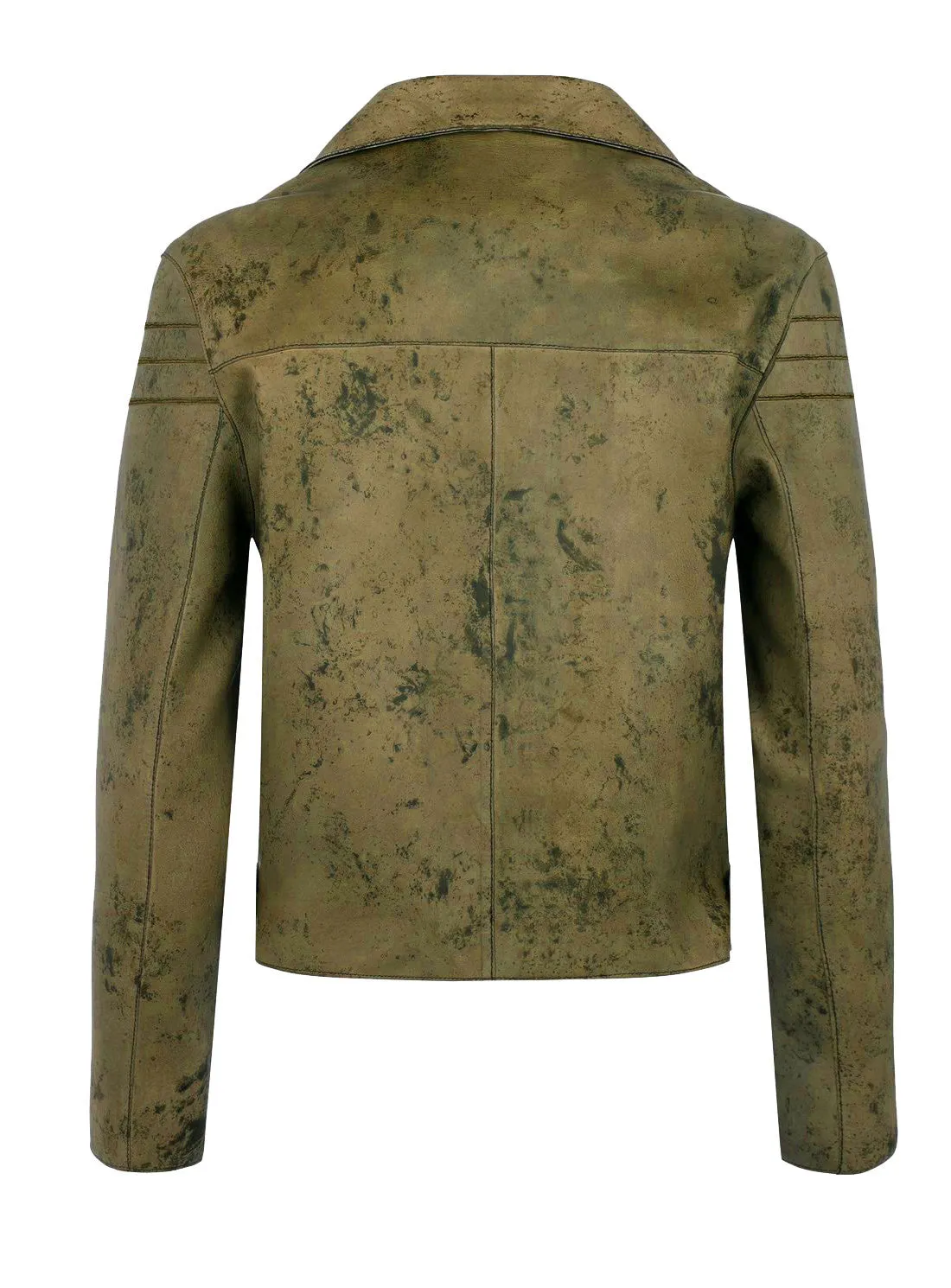 Women Marbled Leather Biker Jacket in Earthy Brown