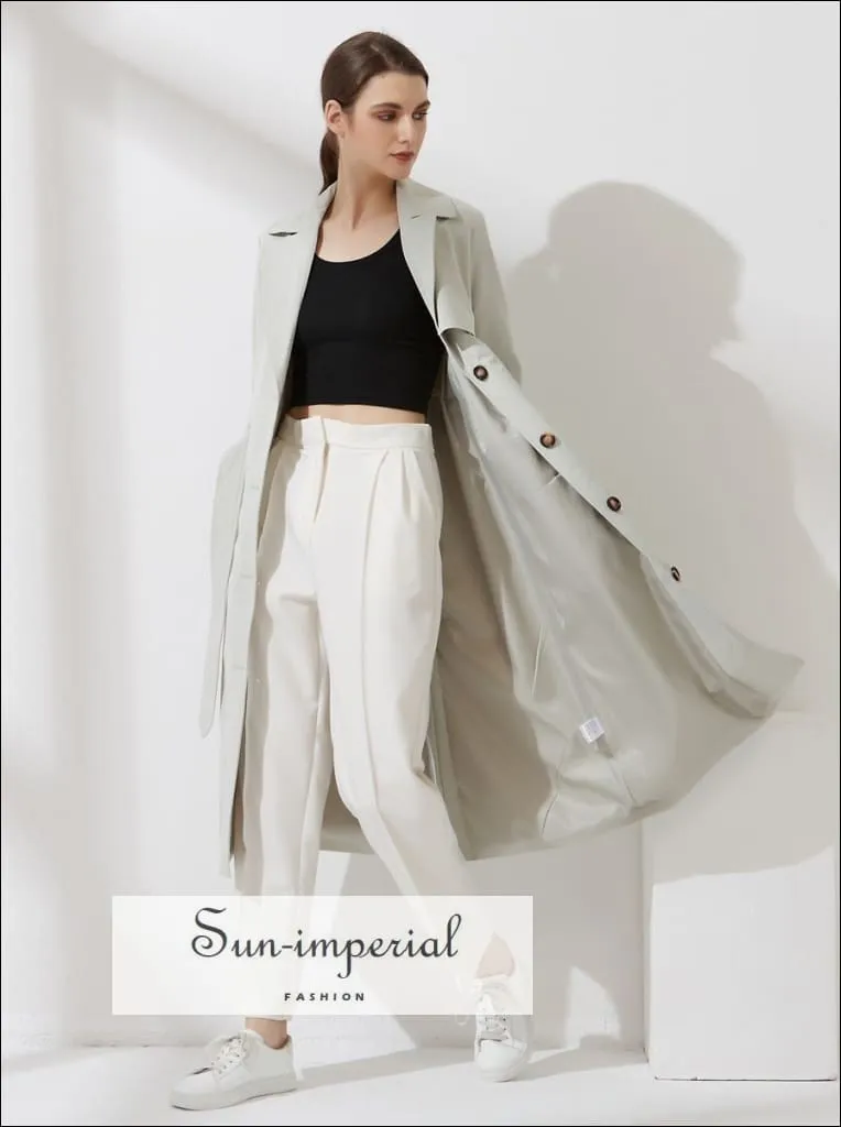 Womens Black Buttoned Maxi Trench Coat Windbreaker Jacket with Long Sleeve and Belt detail