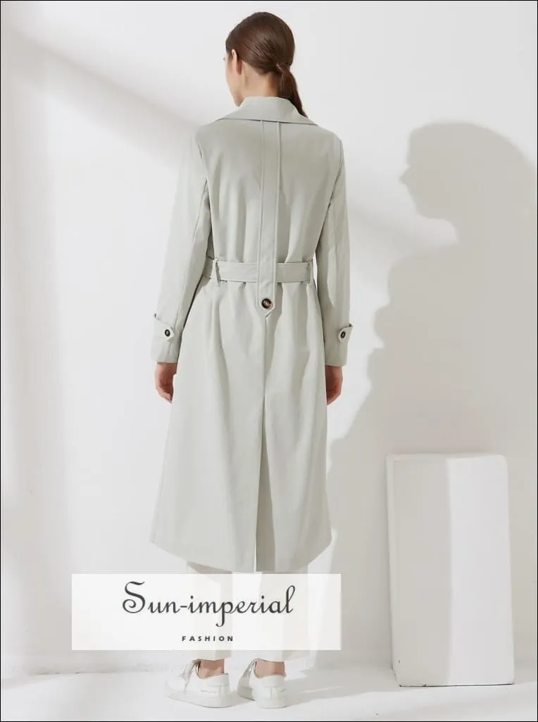Womens Black Buttoned Maxi Trench Coat Windbreaker Jacket with Long Sleeve and Belt detail