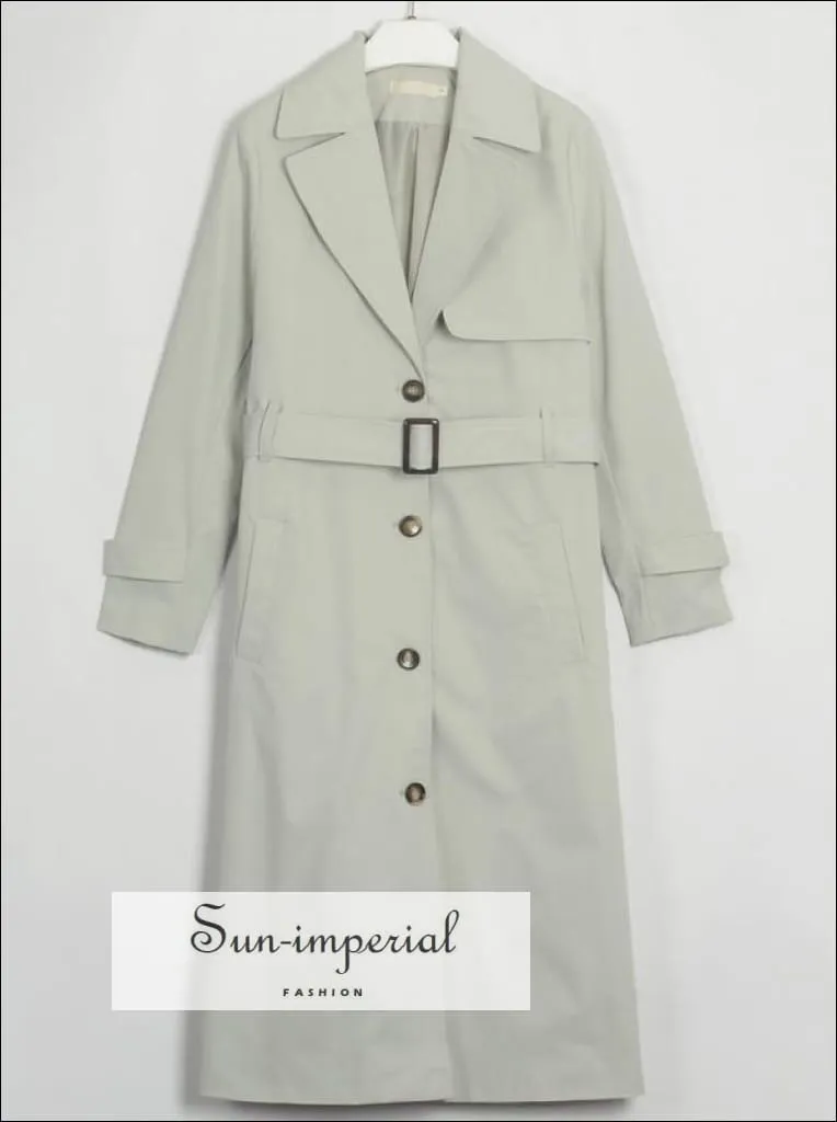 Womens Black Buttoned Maxi Trench Coat Windbreaker Jacket with Long Sleeve and Belt detail