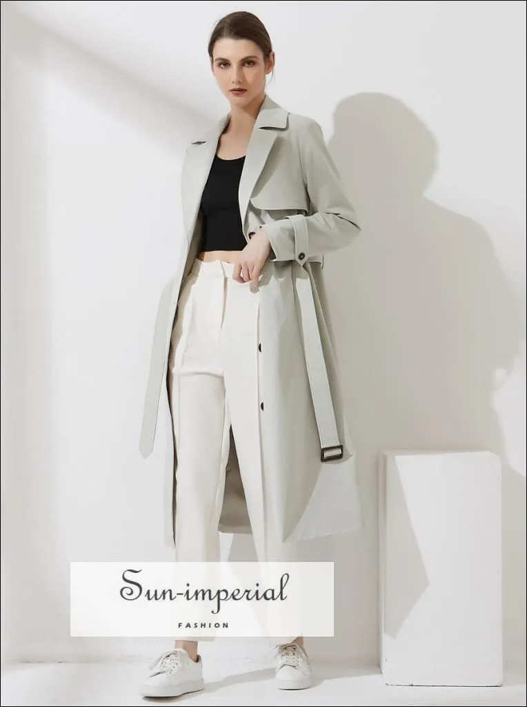 Womens Black Buttoned Maxi Trench Coat Windbreaker Jacket with Long Sleeve and Belt detail