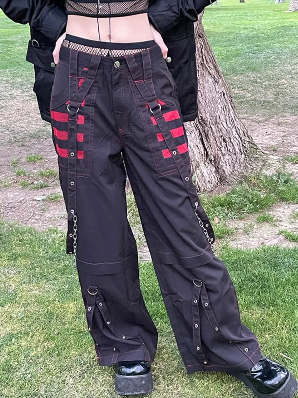 Women's Spring/Autumn Gothic Chain Bandage Wide Leg Pants/Trousers