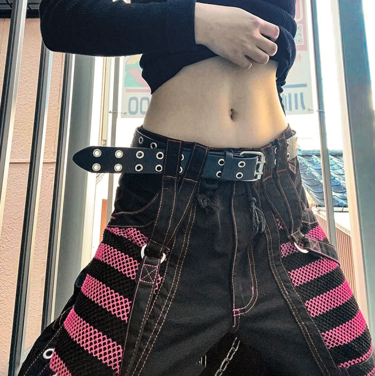 Women's Spring/Autumn Gothic Chain Bandage Wide Leg Pants/Trousers