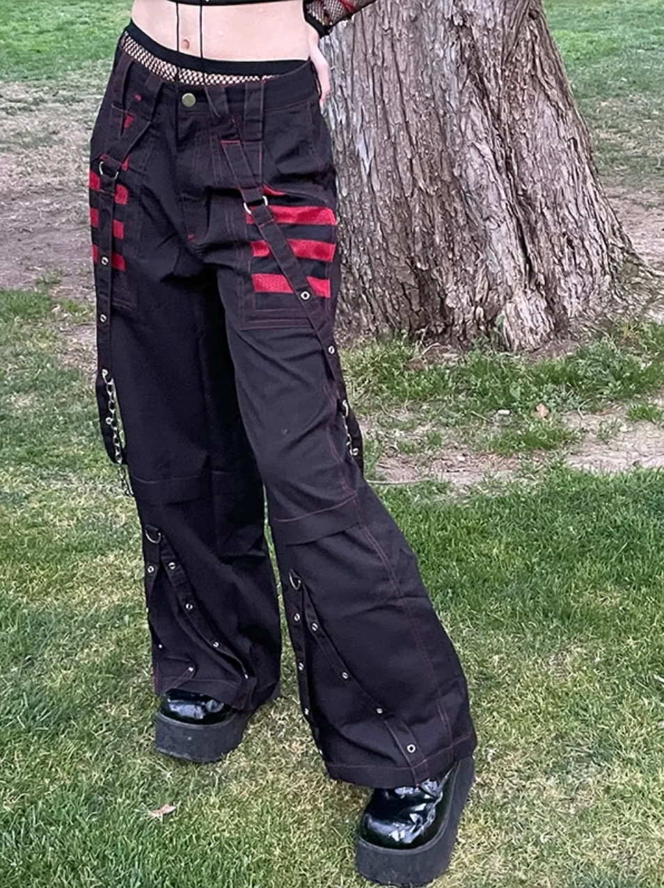 Women's Spring/Autumn Gothic Chain Bandage Wide Leg Pants/Trousers