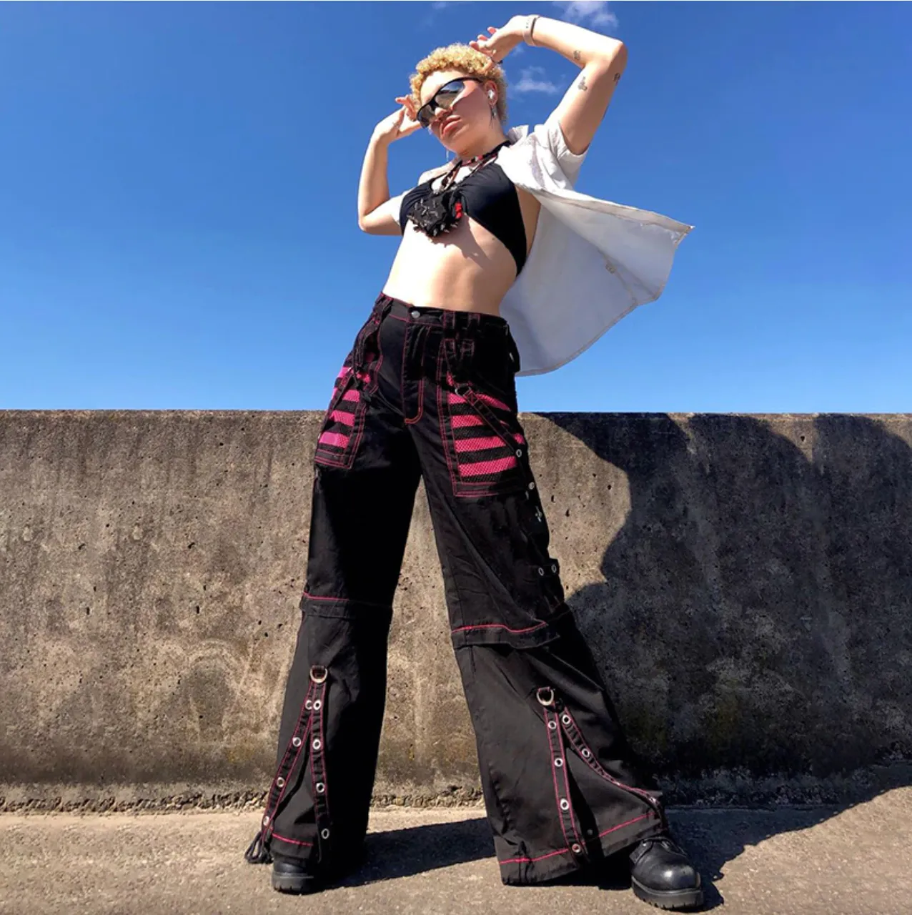 Women's Spring/Autumn Gothic Chain Bandage Wide Leg Pants/Trousers