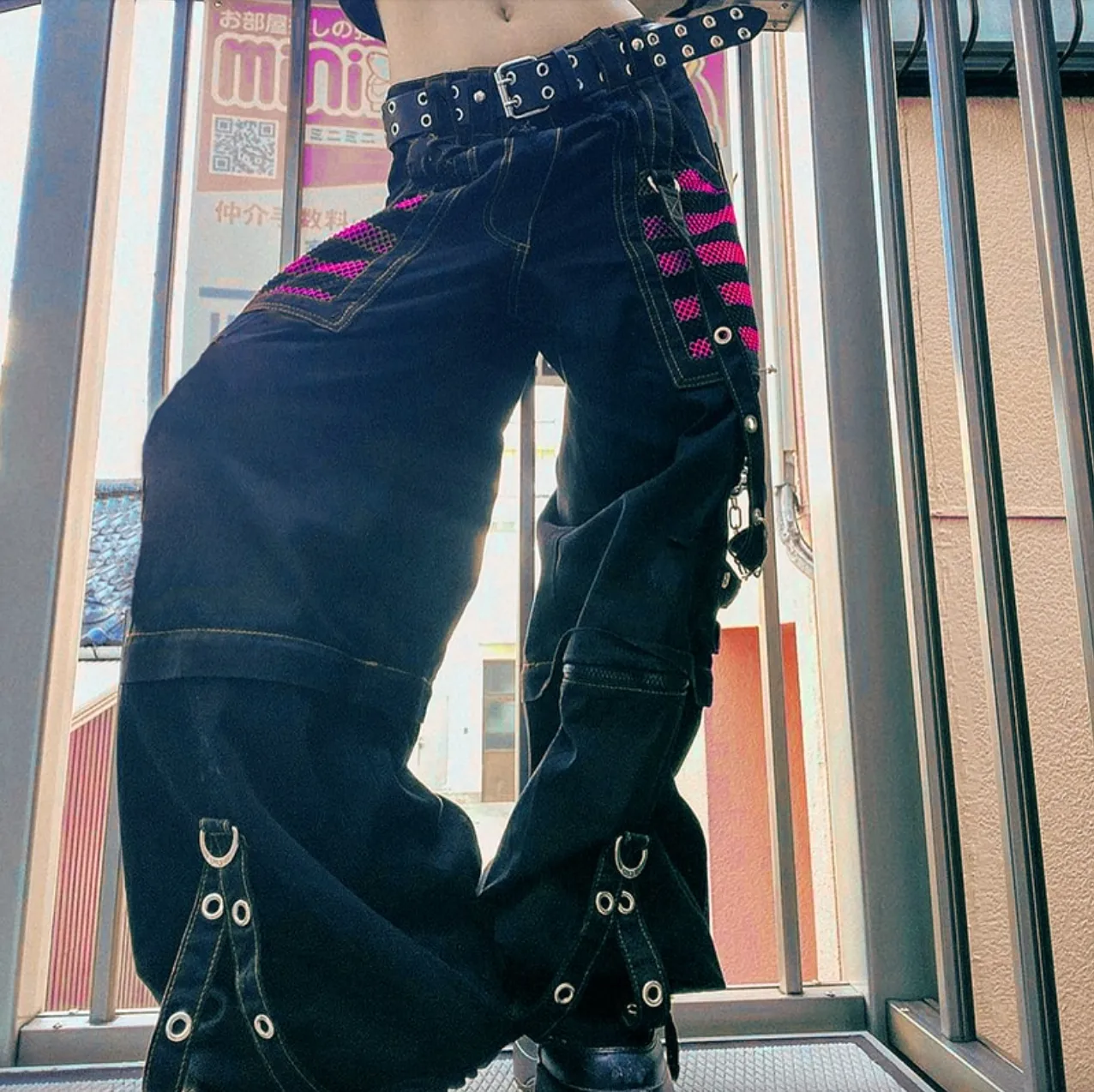 Women's Spring/Autumn Gothic Chain Bandage Wide Leg Pants/Trousers