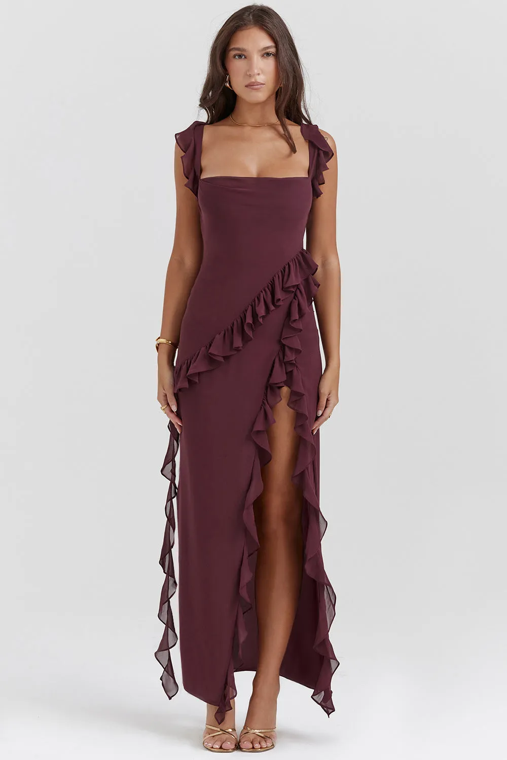Women's Summer French Style Lace Trim Slit Strap Dress