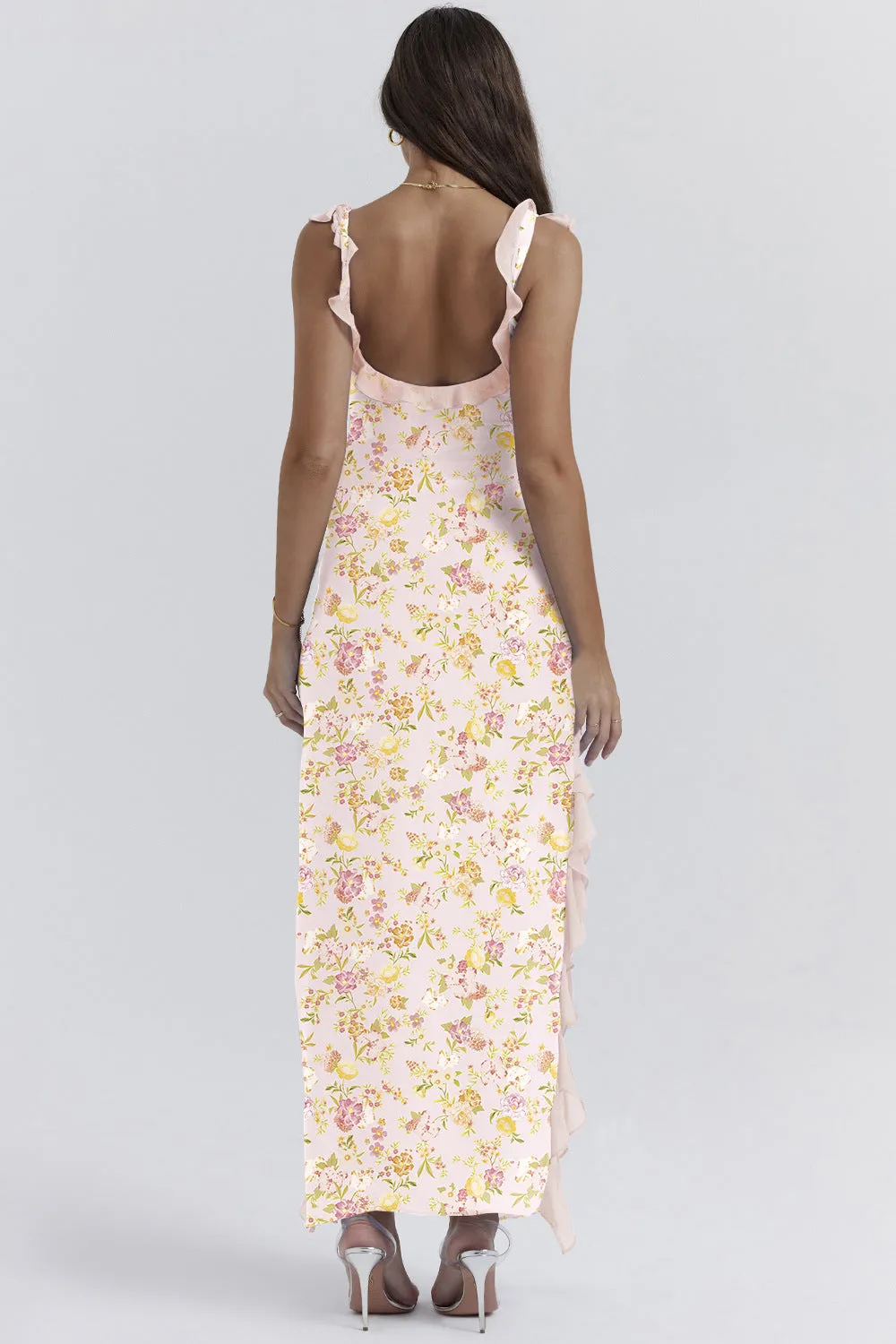 Women's Summer French Style Lace Trim Slit Strap Dress
