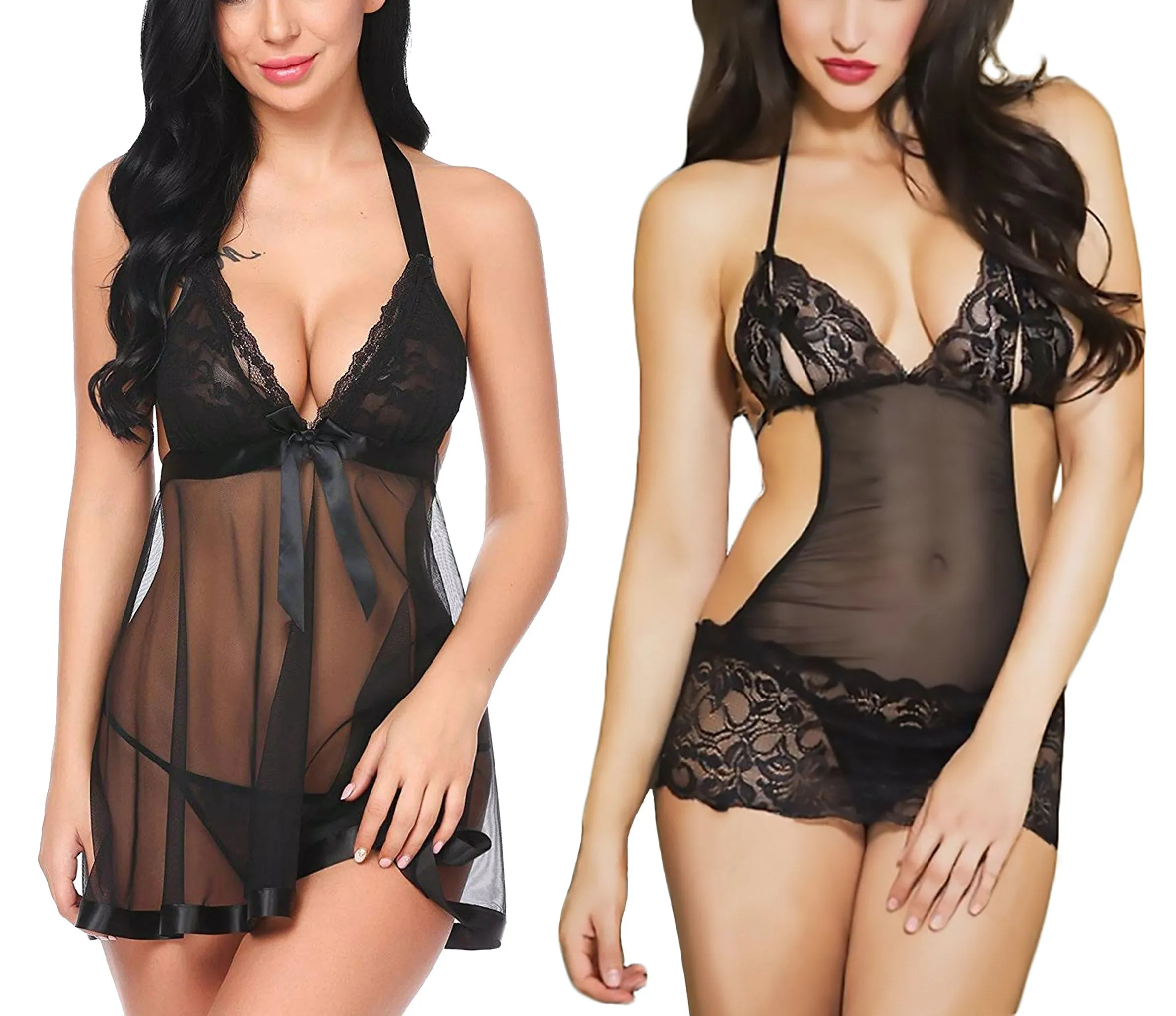 Xs and Os Pack of 2 Women Babydoll Nightwear Lingerie with Panty