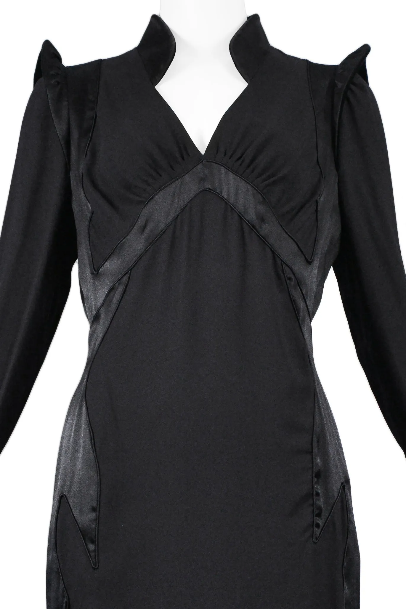 YSL BY TOM FORD BLACK SATIN MANDARIN DRESS 2004