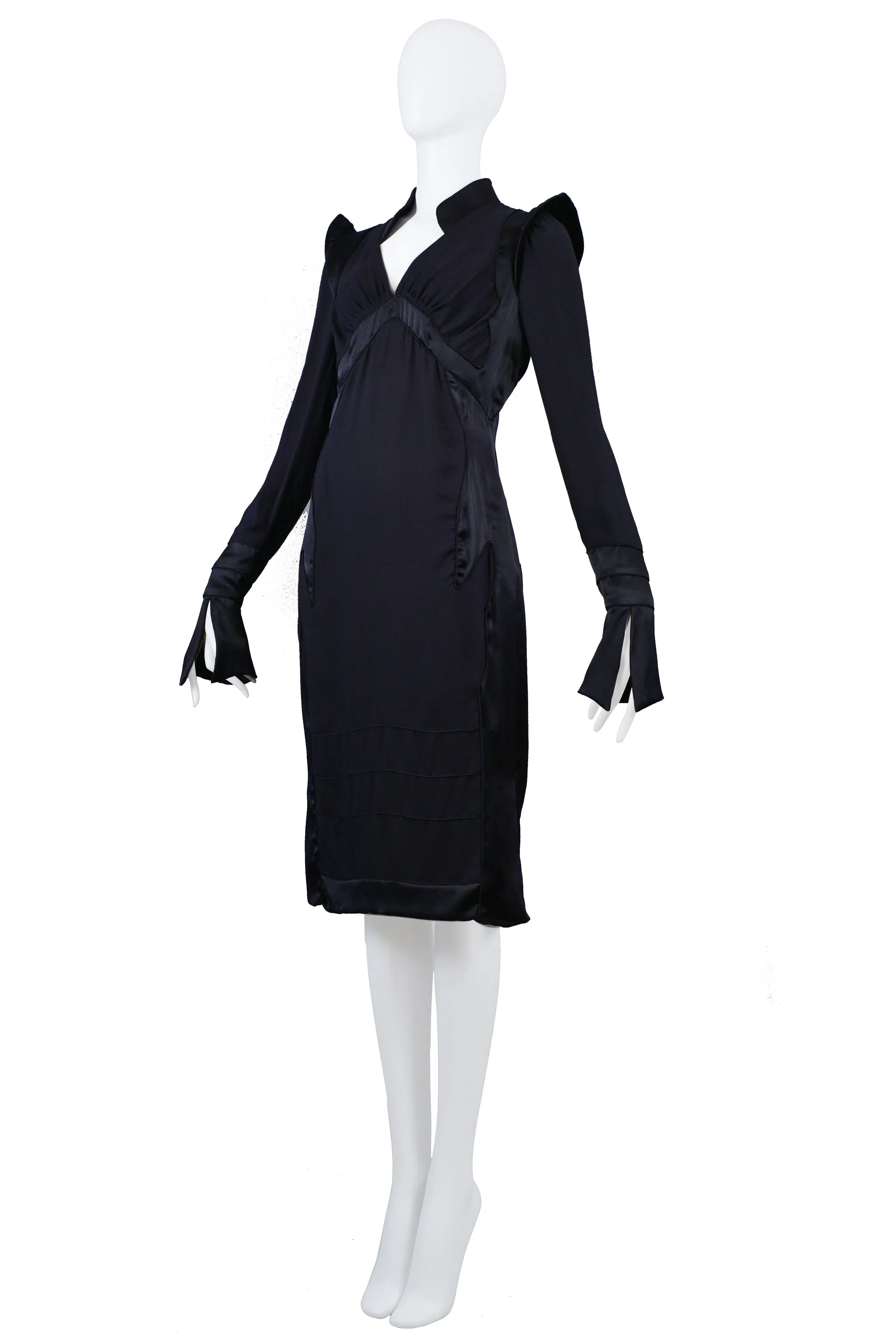 YSL BY TOM FORD BLACK SATIN MANDARIN DRESS 2004