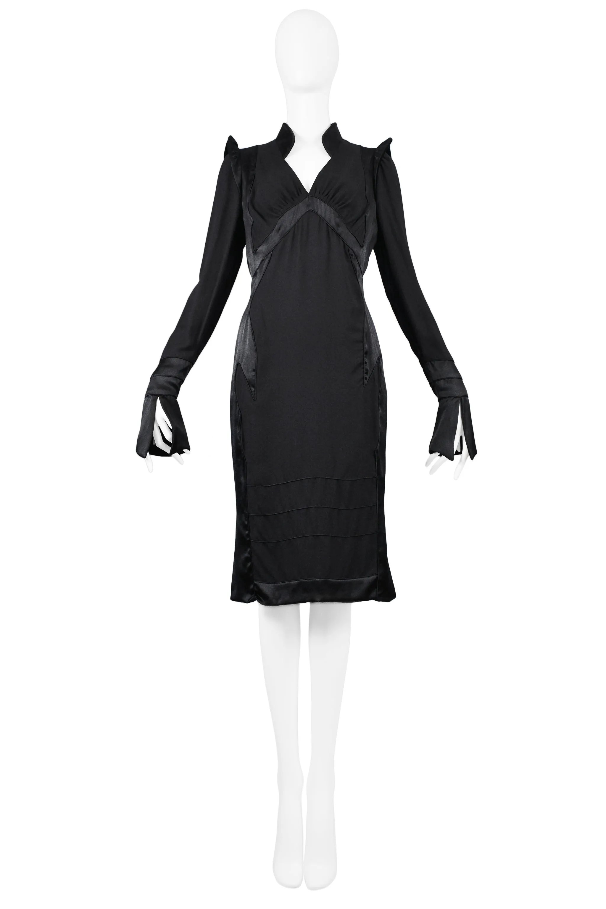 YSL BY TOM FORD BLACK SATIN MANDARIN DRESS 2004