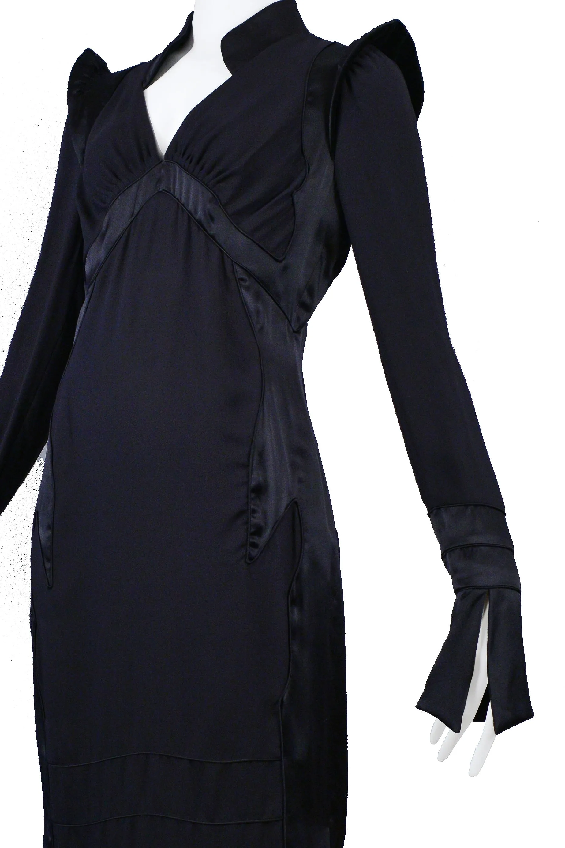 YSL BY TOM FORD BLACK SATIN MANDARIN DRESS 2004